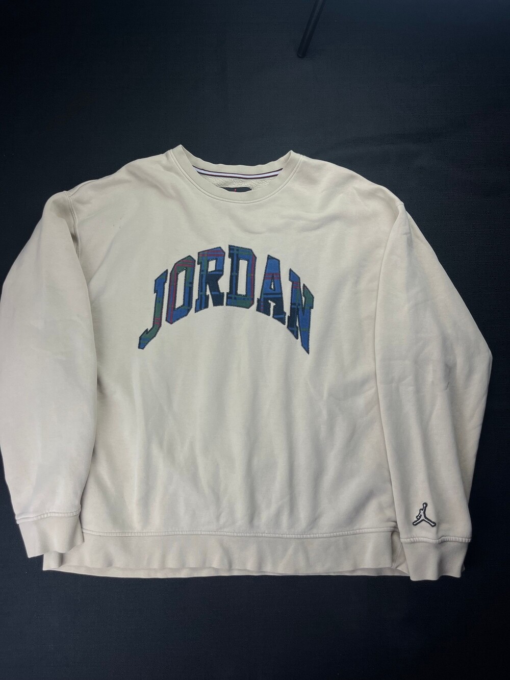 Jordan XL Sweatshirt Cream Plaid Applique Fleece Lined